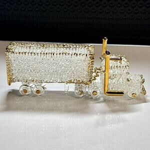 Glass Semi-Truck Figurine – Clear Textured Glass w/ Gold-Tone Accents Big Rig